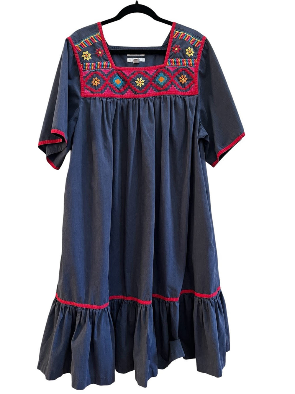 Go Softly Patio XL Kaftan MuMu Lounge Embroidered Floral Midi Dress Cottagecore - Picture 2 of 5
